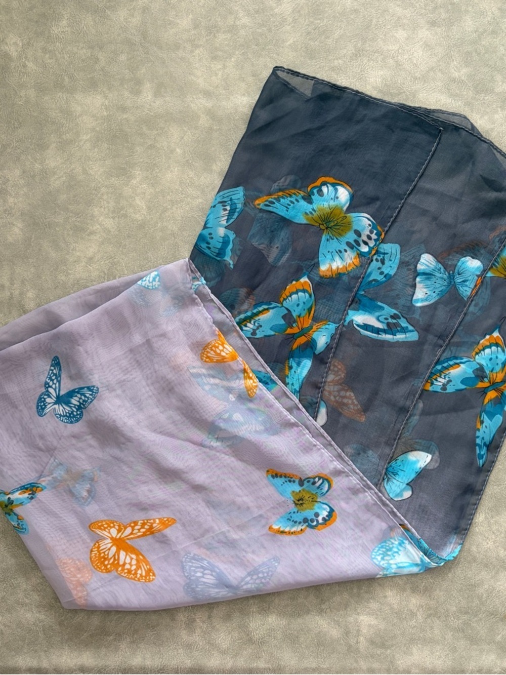 grey blue butterfly printed sheer scarf - Picture 5 of 7